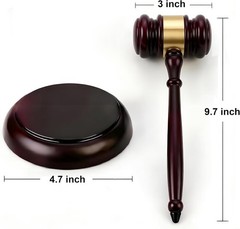 Solid Hardwood Gavel with Block 9.7 Inch Standard Size for Meetings and Trials