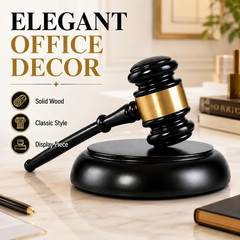 Black Wooden Auction Gavel Set Judge Hammer Sound Block Office Decor Gift Base