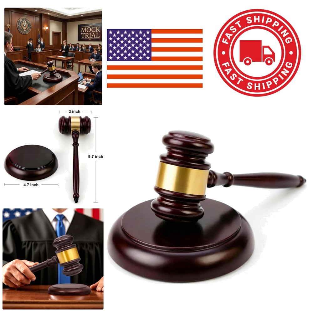 Solid Hardwood Gavel with Block 9.7 Inch Standard Size for Meetings and Trials