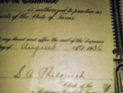 Original 1936 Supreme Court Of Texas State Bar Certificate w SEAL w Signatures