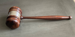 Vintage Wooden Gavel 10 3/4” Long w metal band