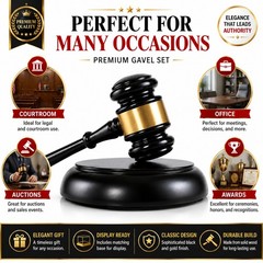 Solid Wood Gavel and Base Set, Black Gold Ceremonial Auction Meeting Hammer