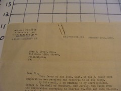 Original 1926 Letter: ATTORNEY WILLIAM PENROSE, Baltimore, MD to Evan Lewis