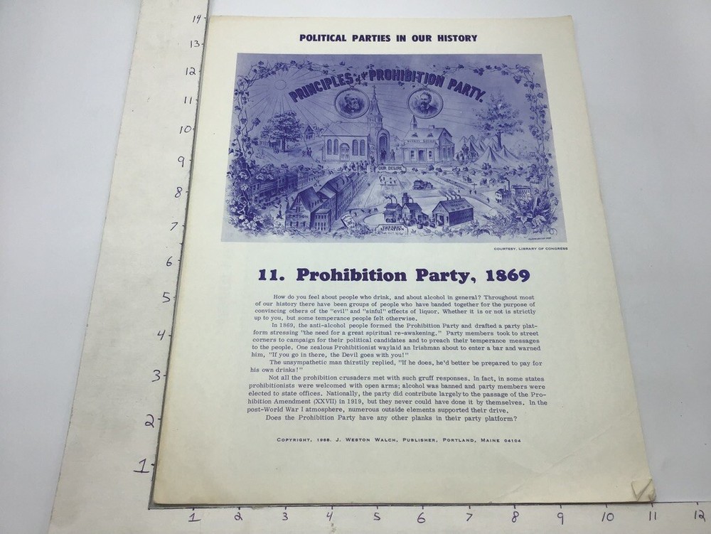 Original 1968 Poster: Political Parties in our History: PROHIBITION PARTY, 1869