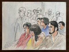 Signed Andy Austin Original “F.A.L.N.” 1981 Courtroom Watercolor Sketch Chicago